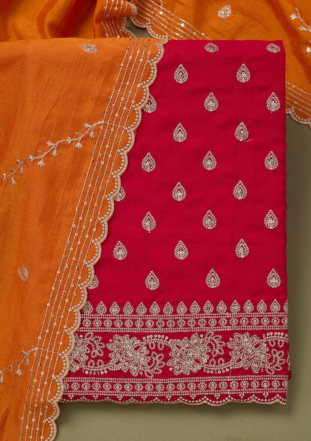 Pink Zariwork Soft Raw Silk Unstitched Salwar Suit