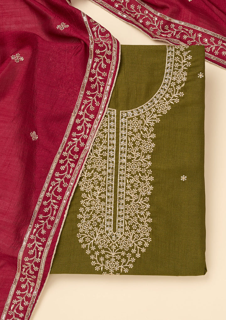Mehendi Zariwork Soft Raw Silk Unstitched Salwar Suit