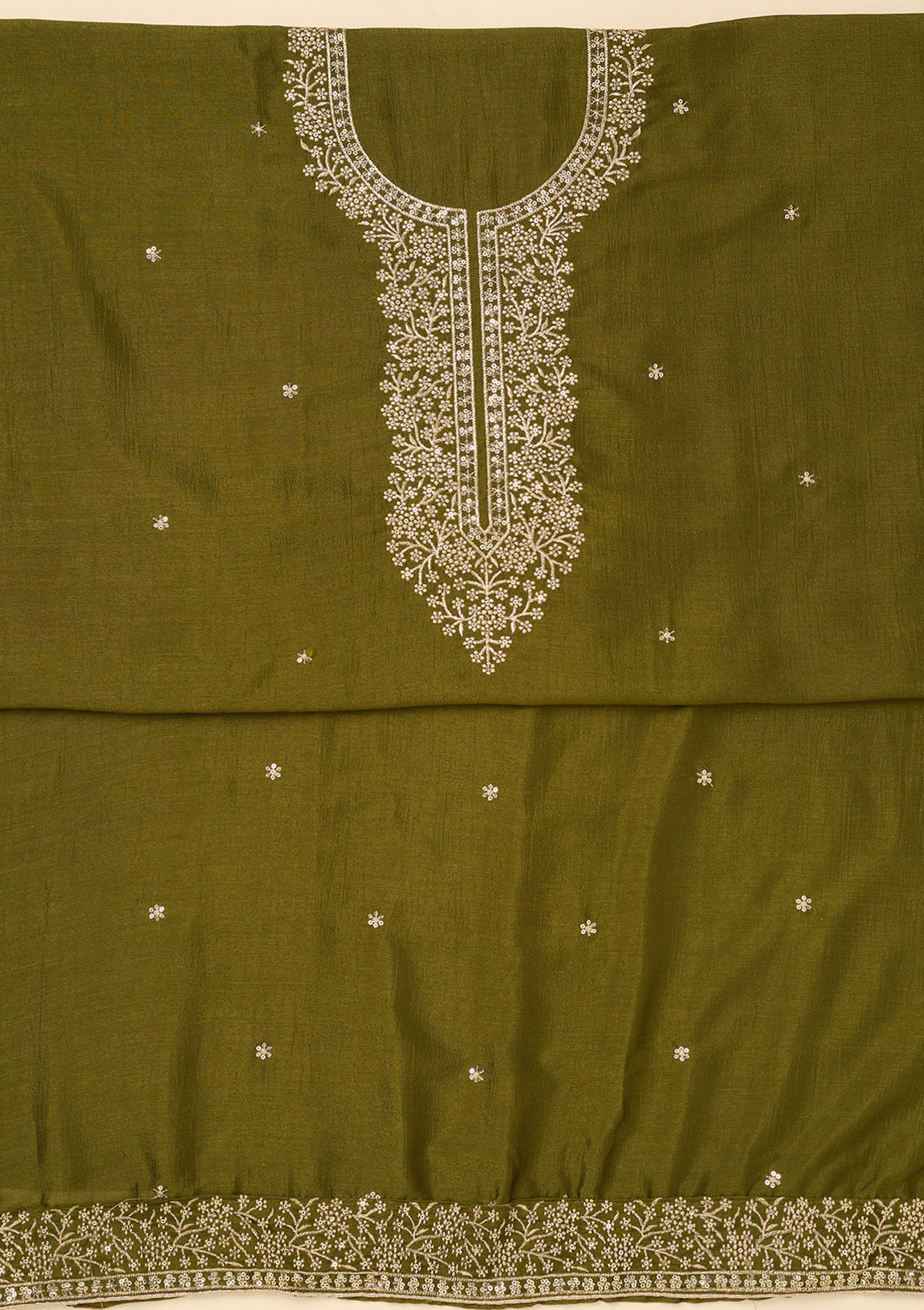 Mehendi Zariwork Soft Raw Silk Unstitched Salwar Suit
