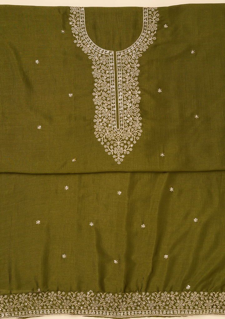 Mehendi Zariwork Soft Raw Silk Unstitched Salwar Suit