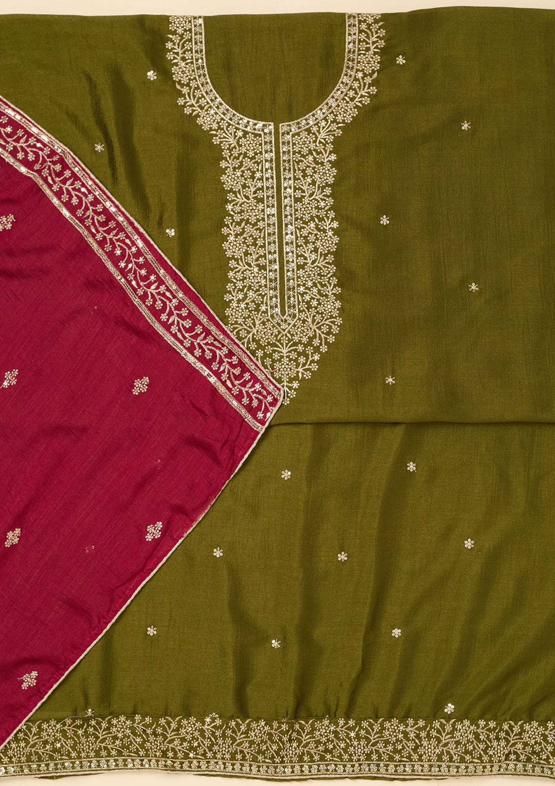 Mehendi Zariwork Soft Raw Silk Unstitched Salwar Suit