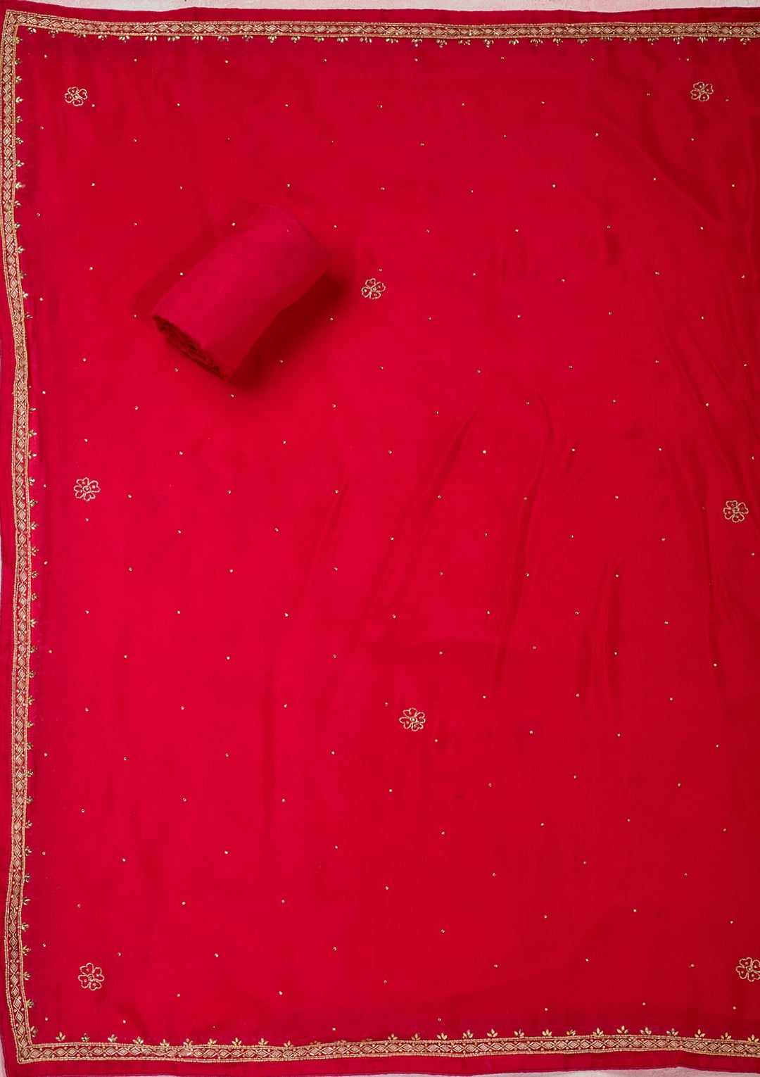 Rani Pink Stonework Semi Crepe Unstitched Salwar Suit