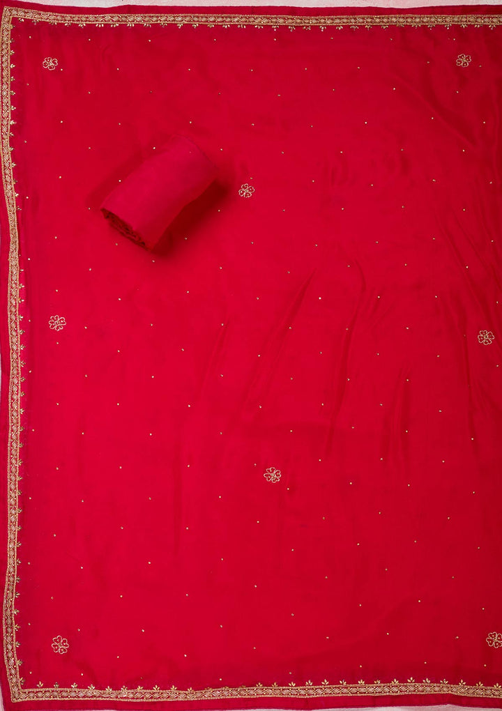 Rani Pink Stonework Semi Crepe Unstitched Salwar Suit