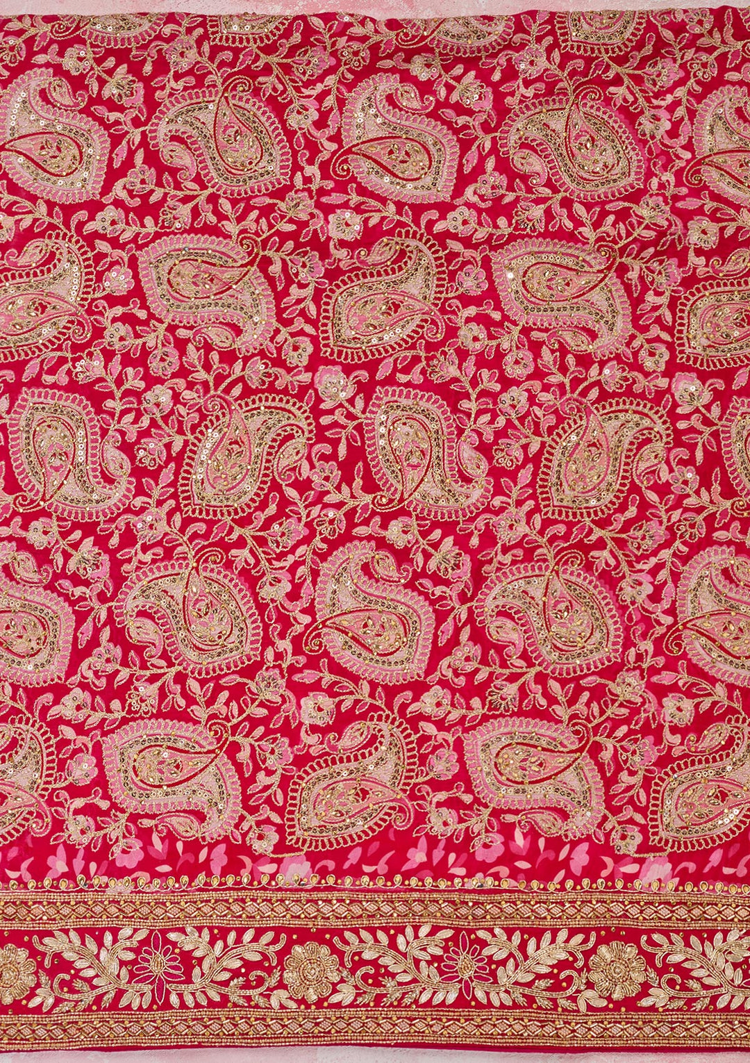 Rani Pink Stonework Semi Crepe Unstitched Salwar Suit