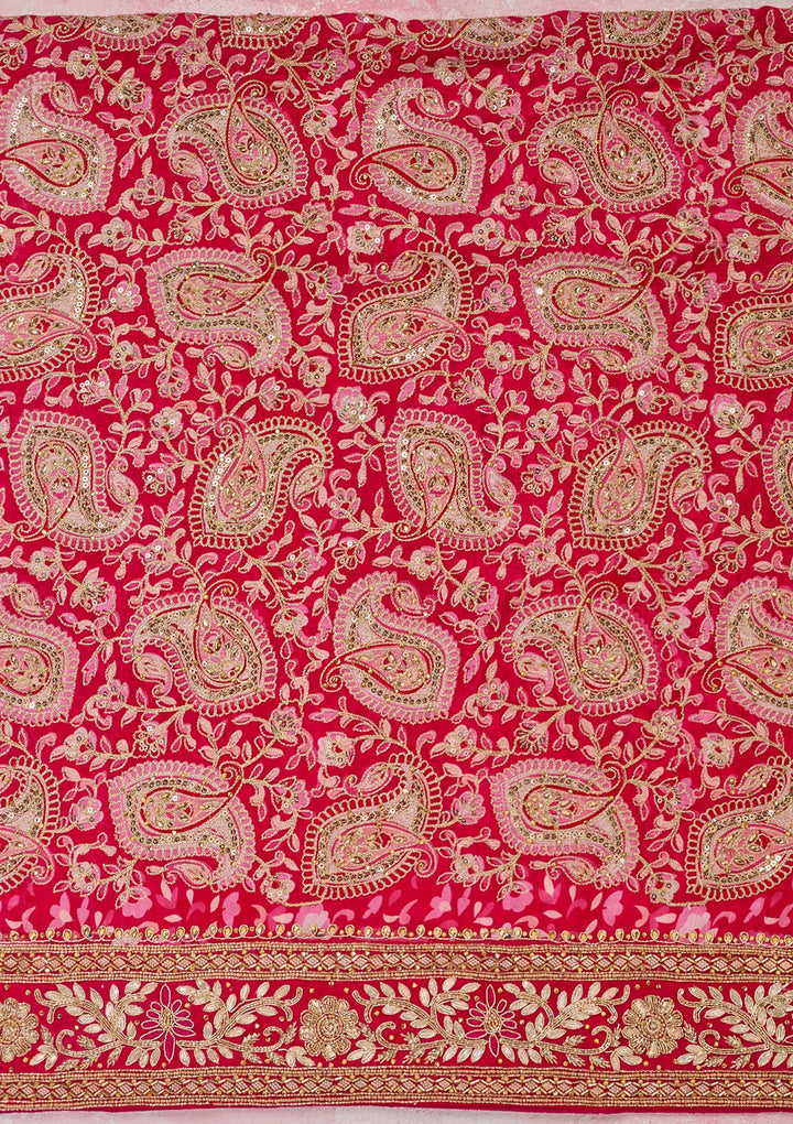 Rani Pink Stonework Semi Crepe Unstitched Salwar Suit