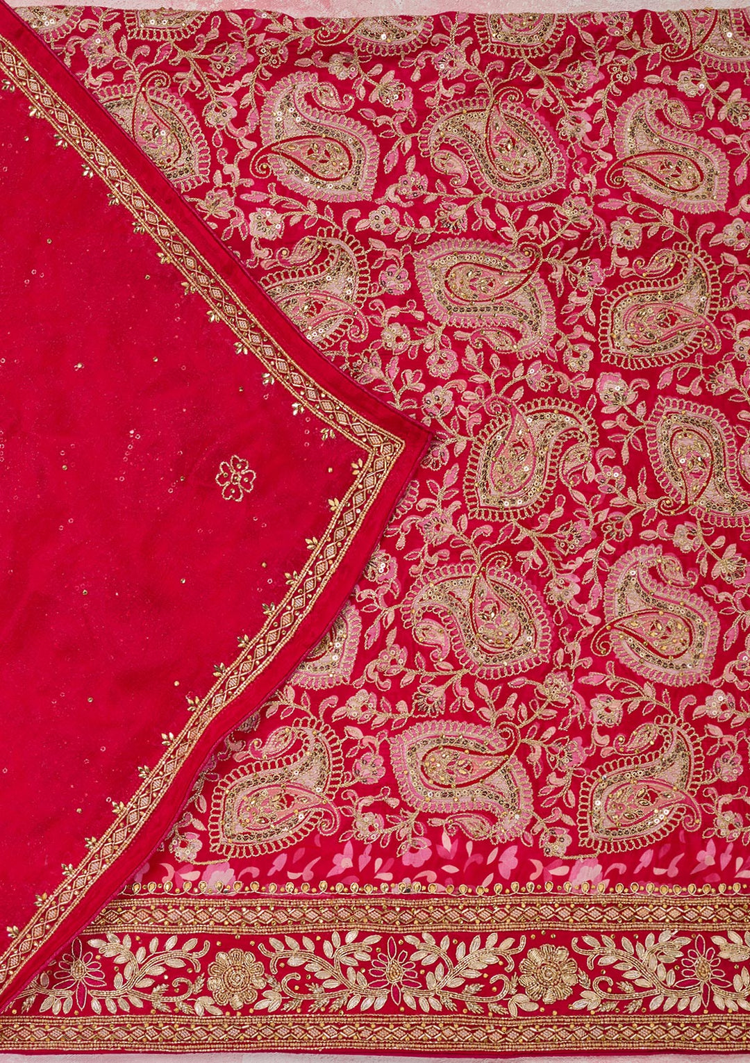 Rani Pink Stonework Semi Crepe Unstitched Salwar Suit