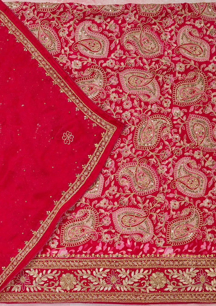 Rani Pink Stonework Semi Crepe Unstitched Salwar Suit