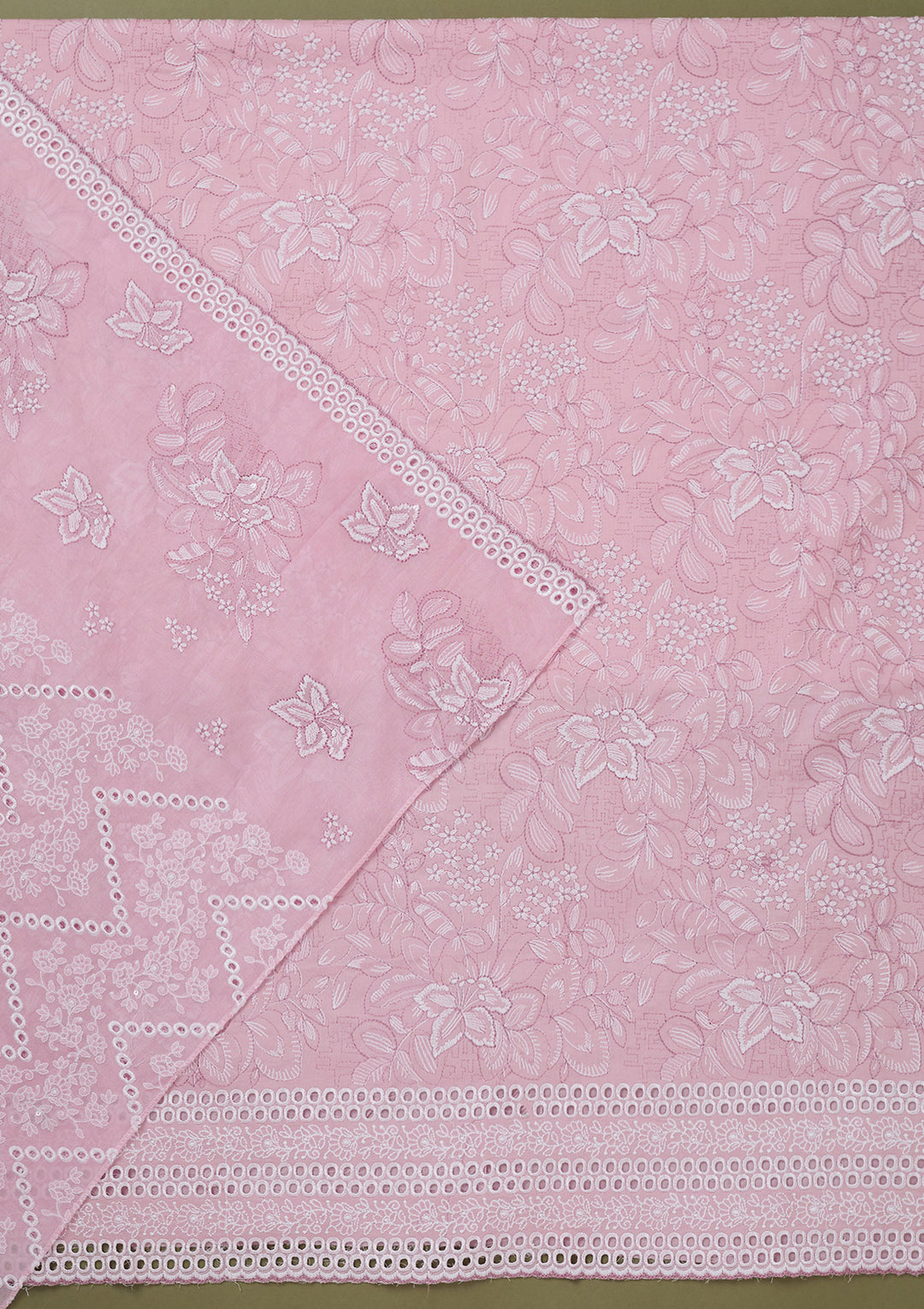 Baby Pink Threadwork Cotton Unstitched Salwar Suit