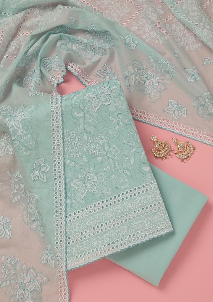 Sky Blue Threadwork Cotton Unstitched Salwar Suit