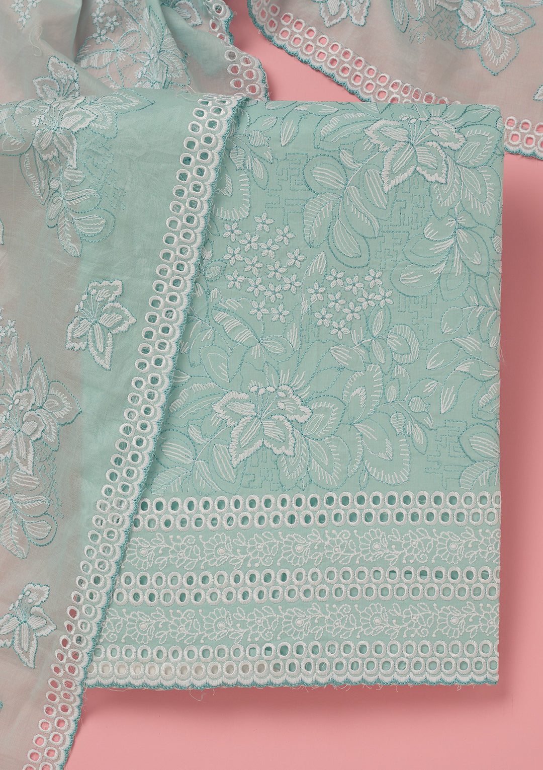 Sky Blue Threadwork Cotton Unstitched Salwar Suit