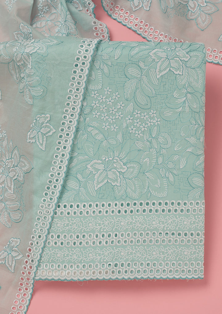 Sky Blue Threadwork Cotton Unstitched Salwar Suit