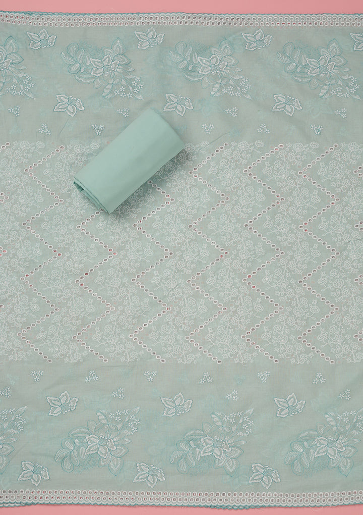 Sky Blue Threadwork Cotton Unstitched Salwar Suit