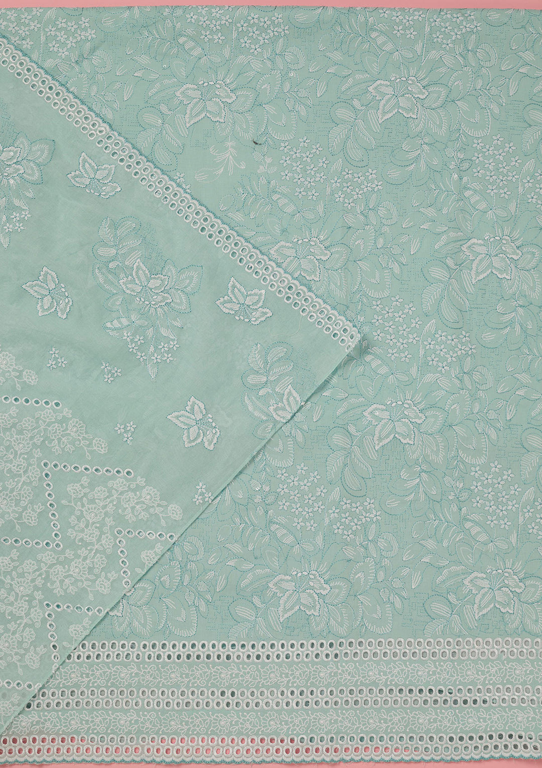 Sky Blue Threadwork Cotton Unstitched Salwar Suit