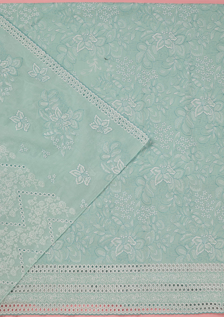 Sky Blue Threadwork Cotton Unstitched Salwar Suit