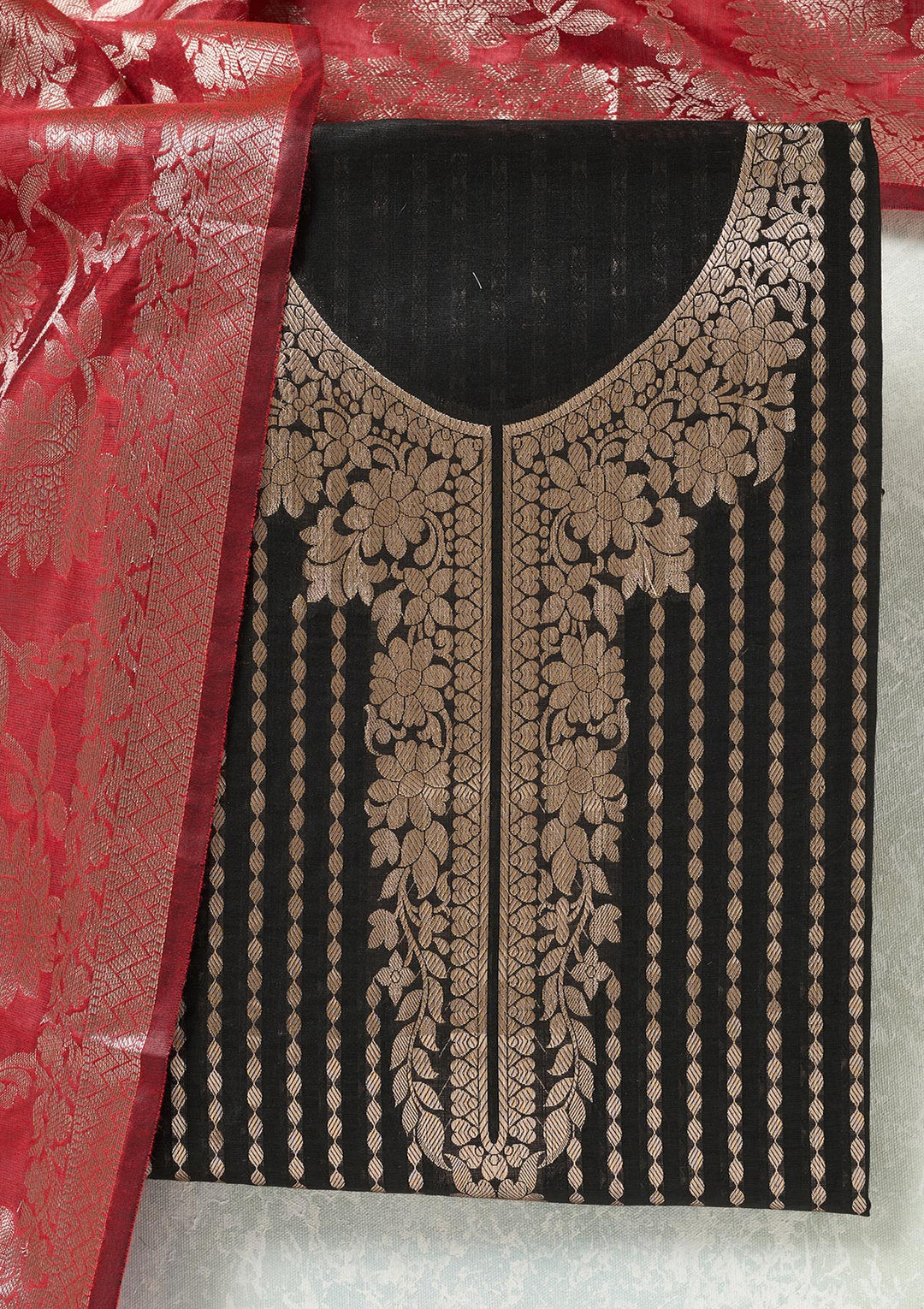 Black Zariwork (Gold) Banarasi Unstitched Salwar Suit
