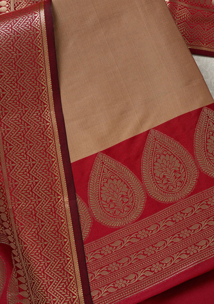 Beige Zariwork (Gold) Banarasi Unstitched Salwar Suit