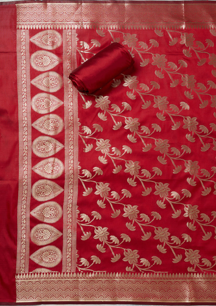 Beige Zariwork (Gold) Banarasi Unstitched Salwar Suit