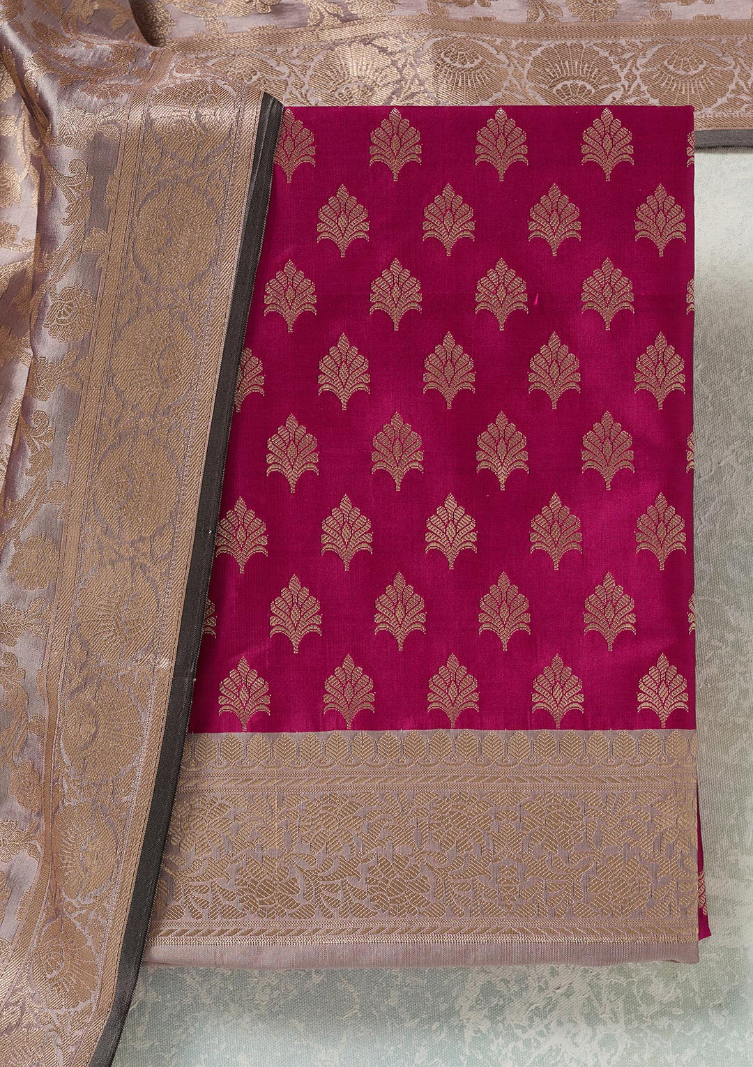 Magenta Pink Zariwork (Gold) Banarasi Unstitched Salwar Suit