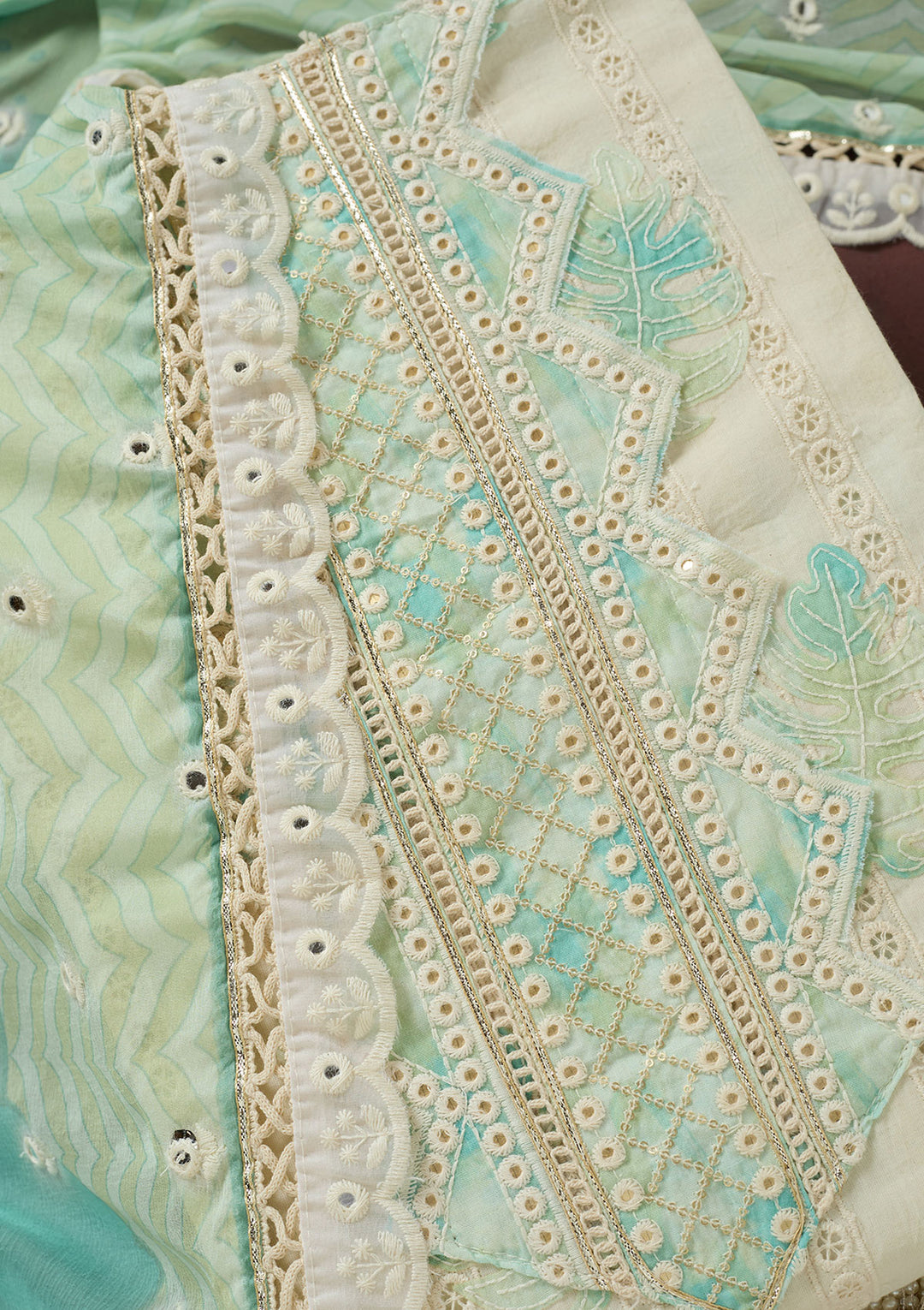 Cream Threadwork Cotton Unstitched Salwar Suit