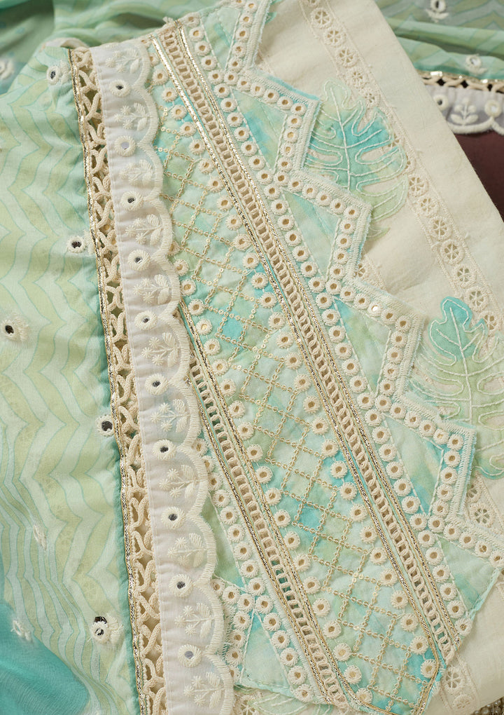 Cream Threadwork Cotton Unstitched Salwar Suit