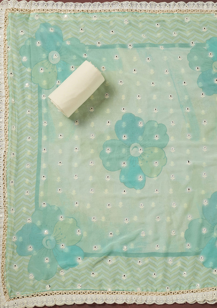 Cream Threadwork Cotton Unstitched Salwar Suit