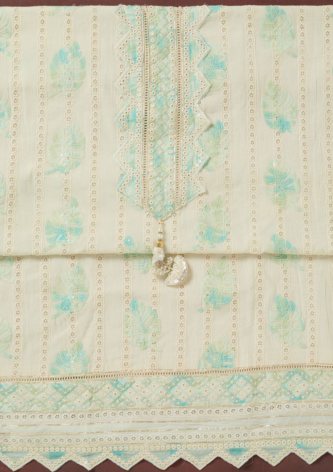 Cream Threadwork Cotton Unstitched Salwar Suit