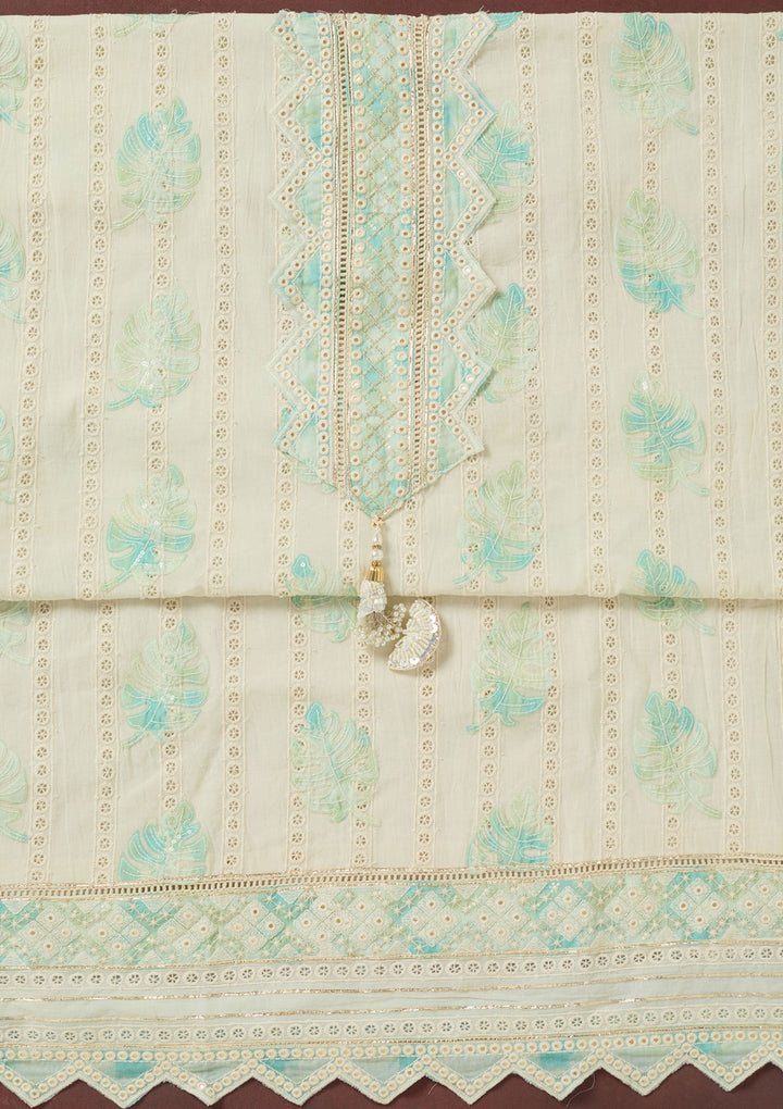 Cream Threadwork Cotton Unstitched Salwar Suit