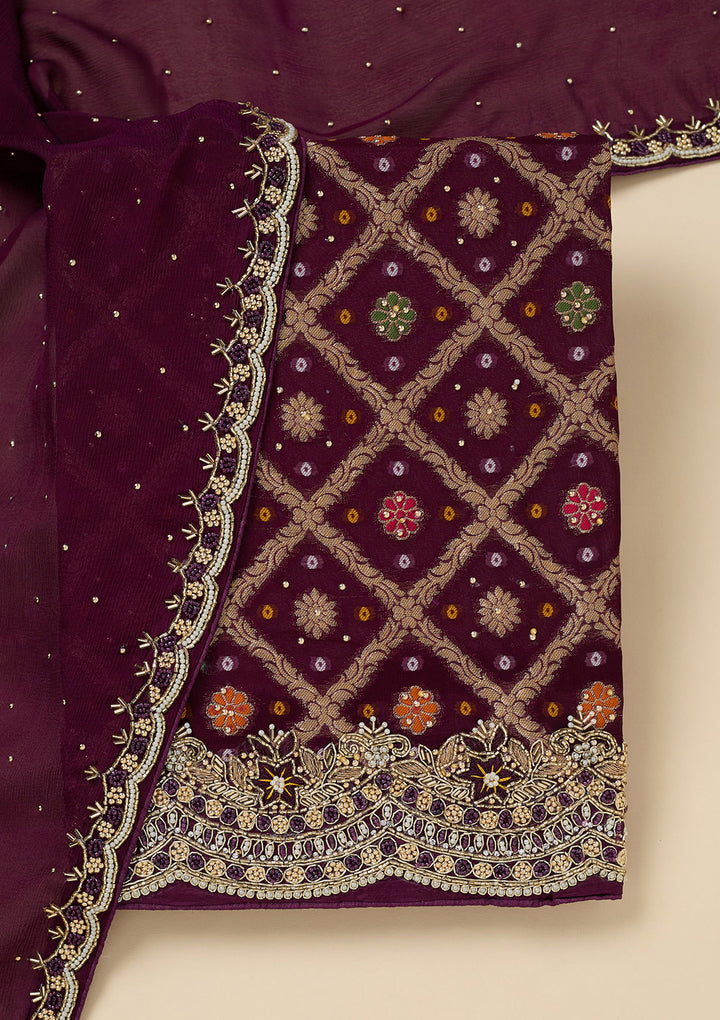 Purple Stonework Georgette Unstitched Salwar Suit