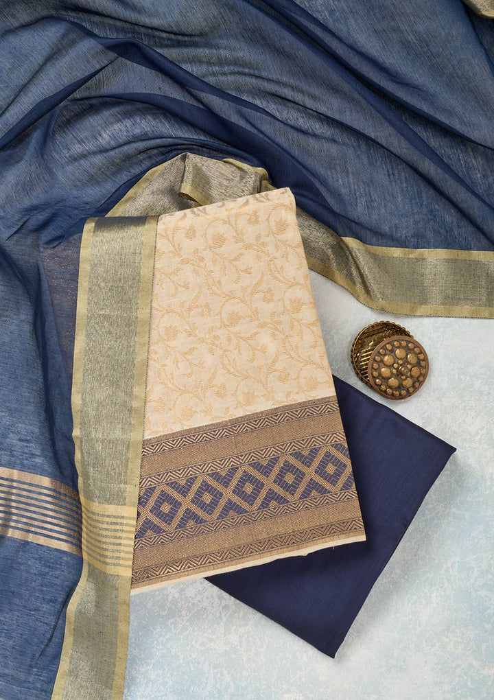 Cream Zariwork (Gold) Banarasi Unstitched Salwar Suit