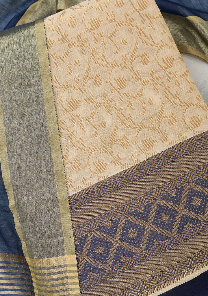 Cream Zariwork (Gold) Banarasi Unstitched Salwar Suit