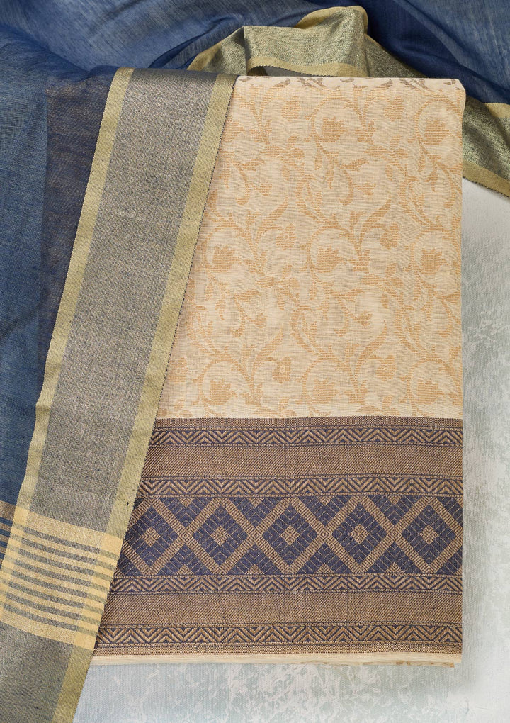 Cream Zariwork (Gold) Banarasi Unstitched Salwar Suit