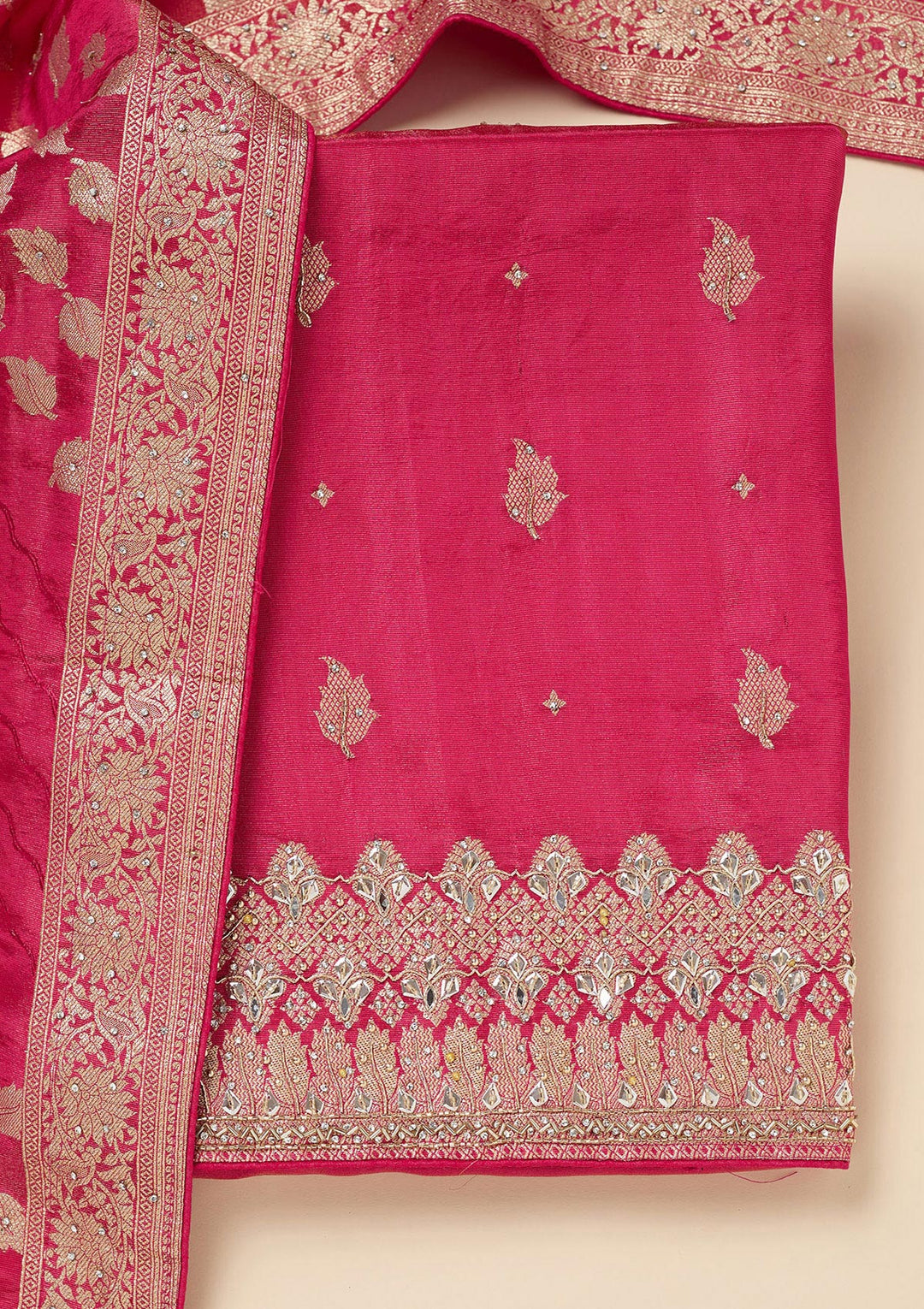 Pink Stonework Dola Silk Unstitched Salwar Suit