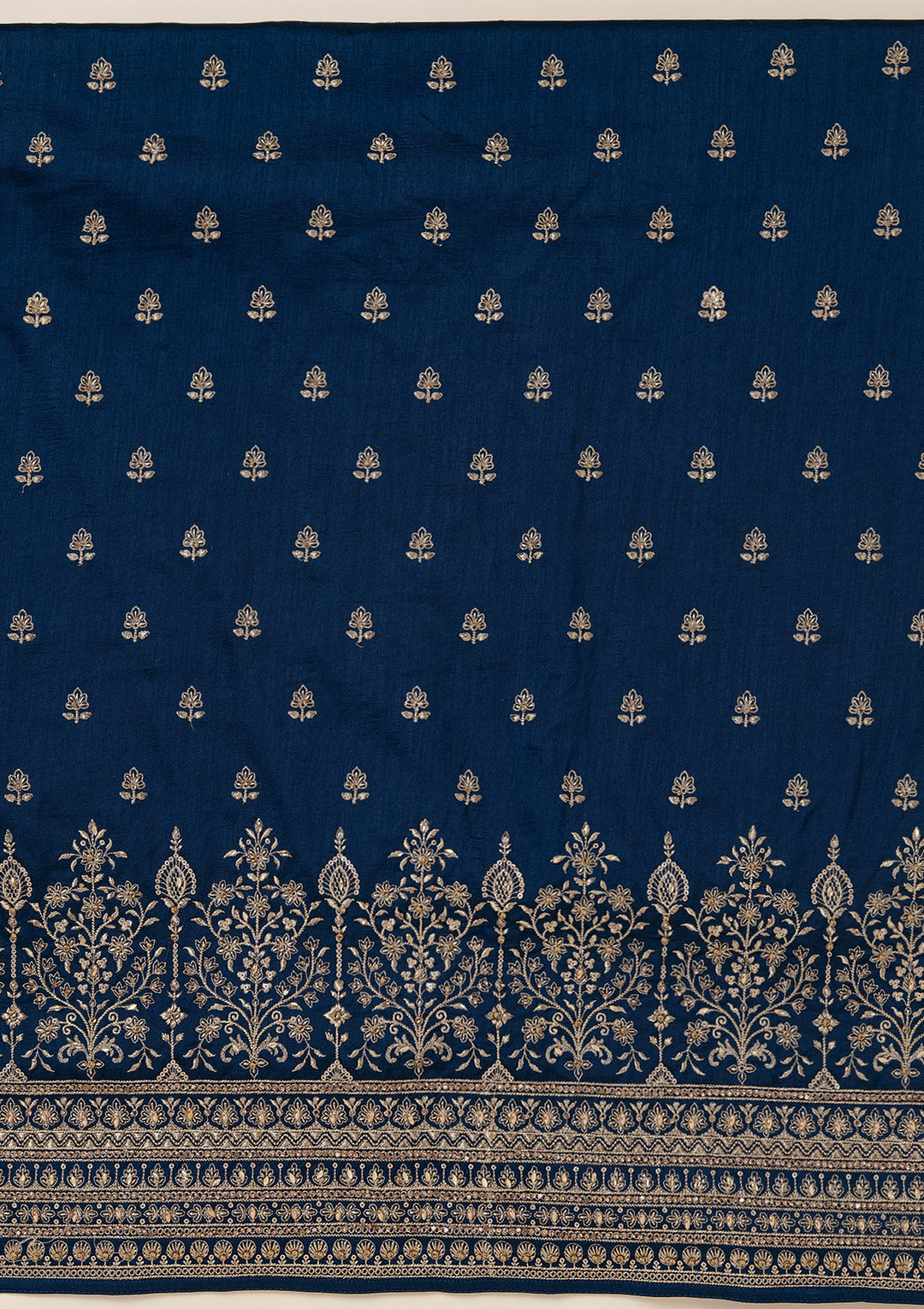 Peacock Blue Zariwork (Gold) Soft Raw Silk Unstitched Salwar Suit