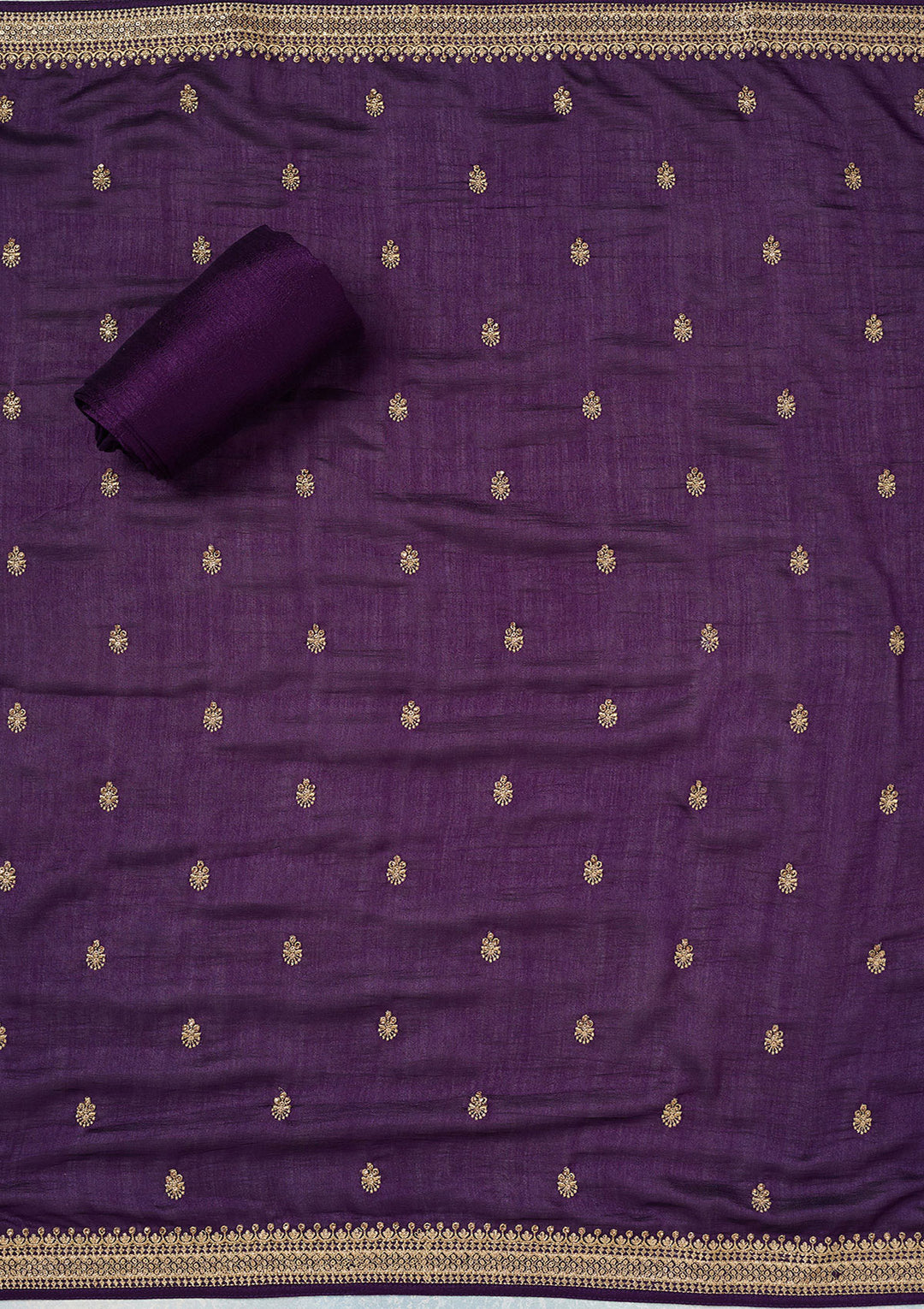 Purple Zariwork (Gold) Soft Raw Silk Unstitched Salwar Suit