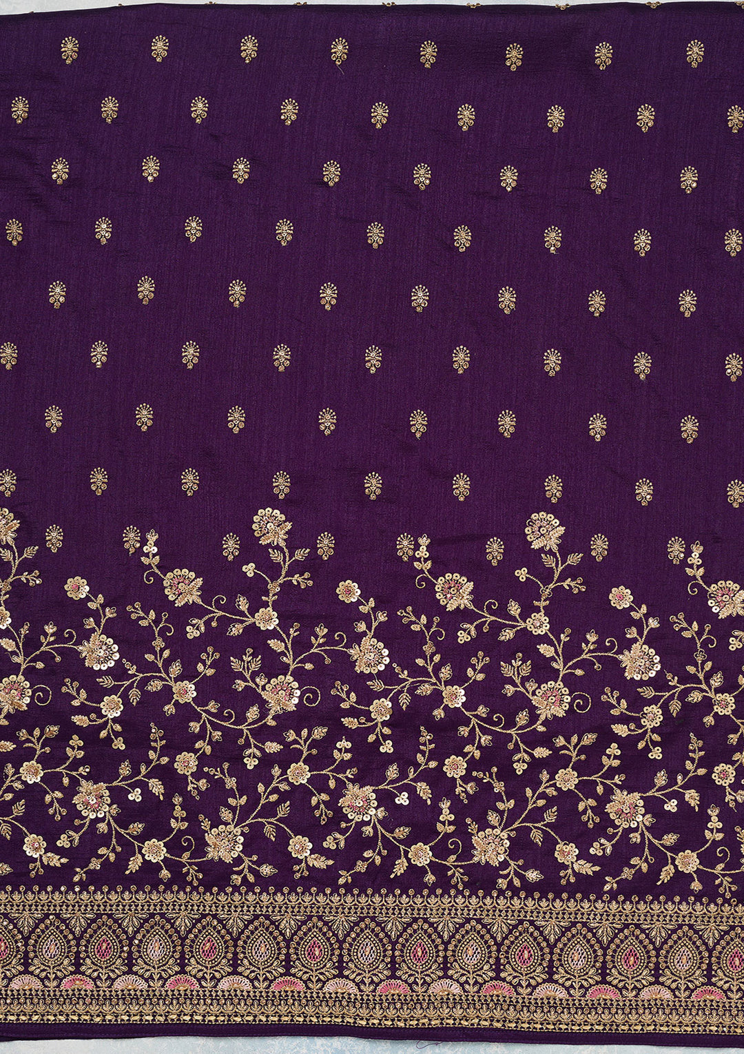 Purple Zariwork (Gold) Soft Raw Silk Unstitched Salwar Suit