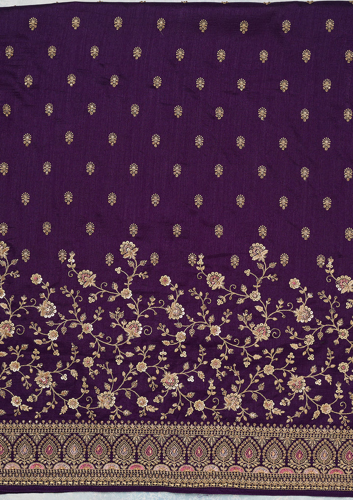Purple Zariwork (Gold) Soft Raw Silk Unstitched Salwar Suit