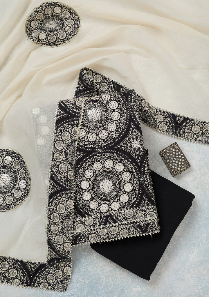 Cream Threadwork Cotton Unstitched Salwar Suit