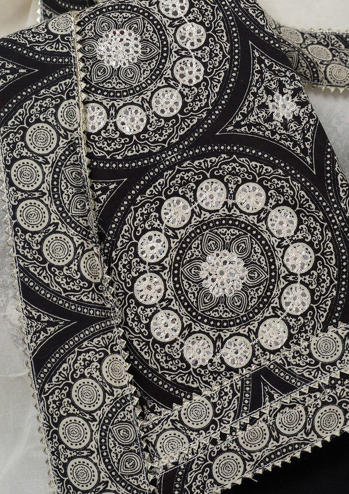 Cream Threadwork Cotton Unstitched Salwar Suit