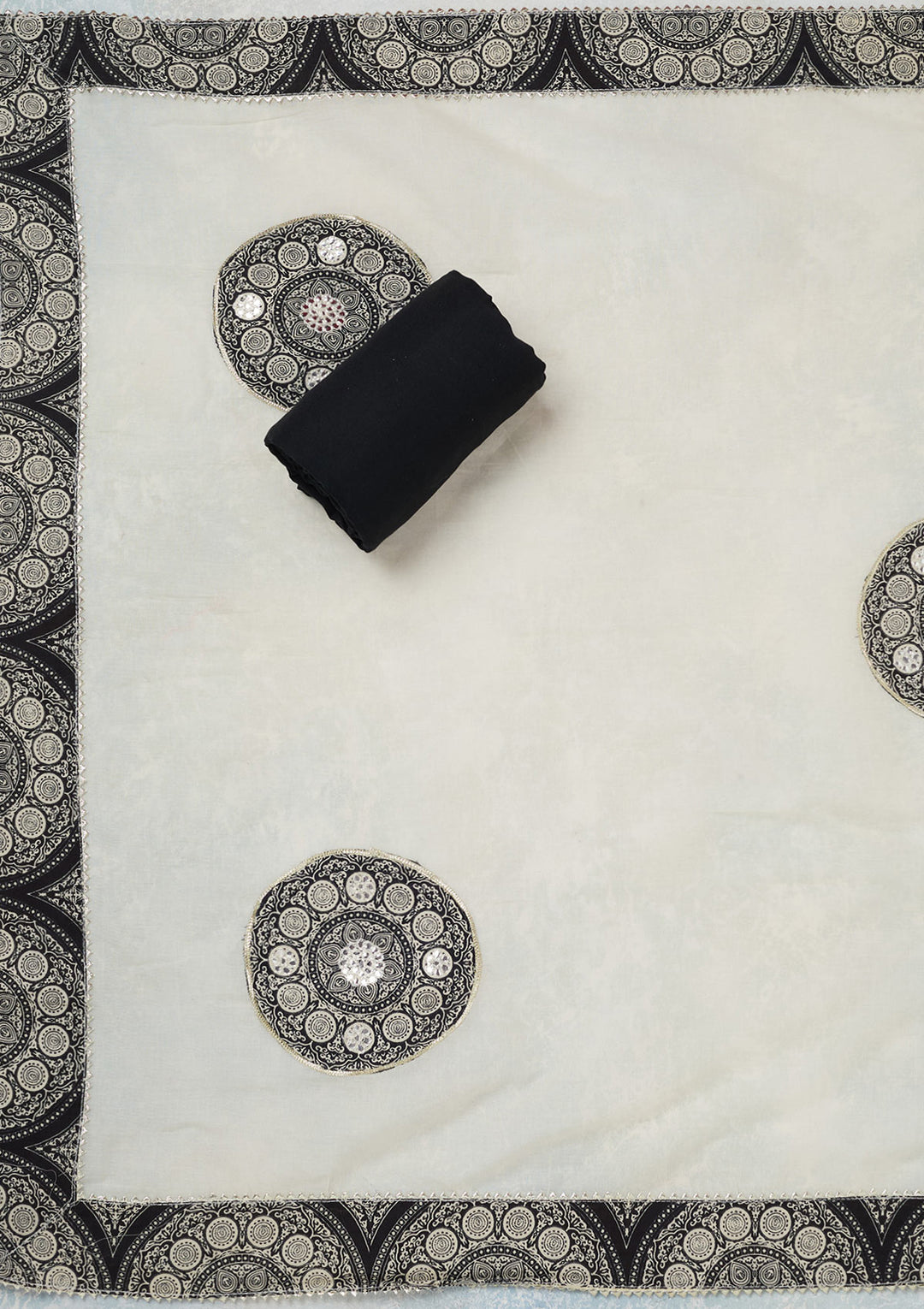 Cream Threadwork Cotton Unstitched Salwar Suit