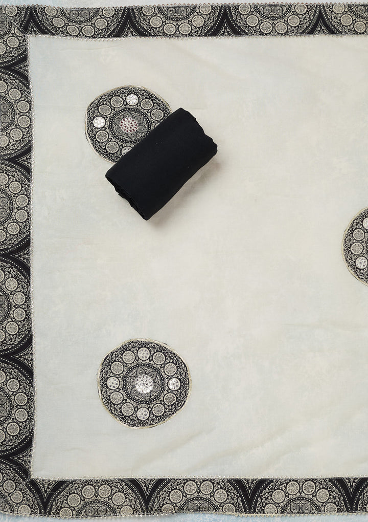 Cream Threadwork Cotton Unstitched Salwar Suit