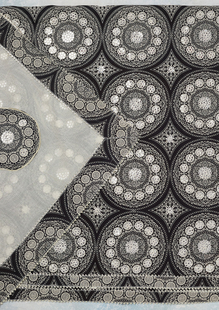 Cream Threadwork Cotton Unstitched Salwar Suit