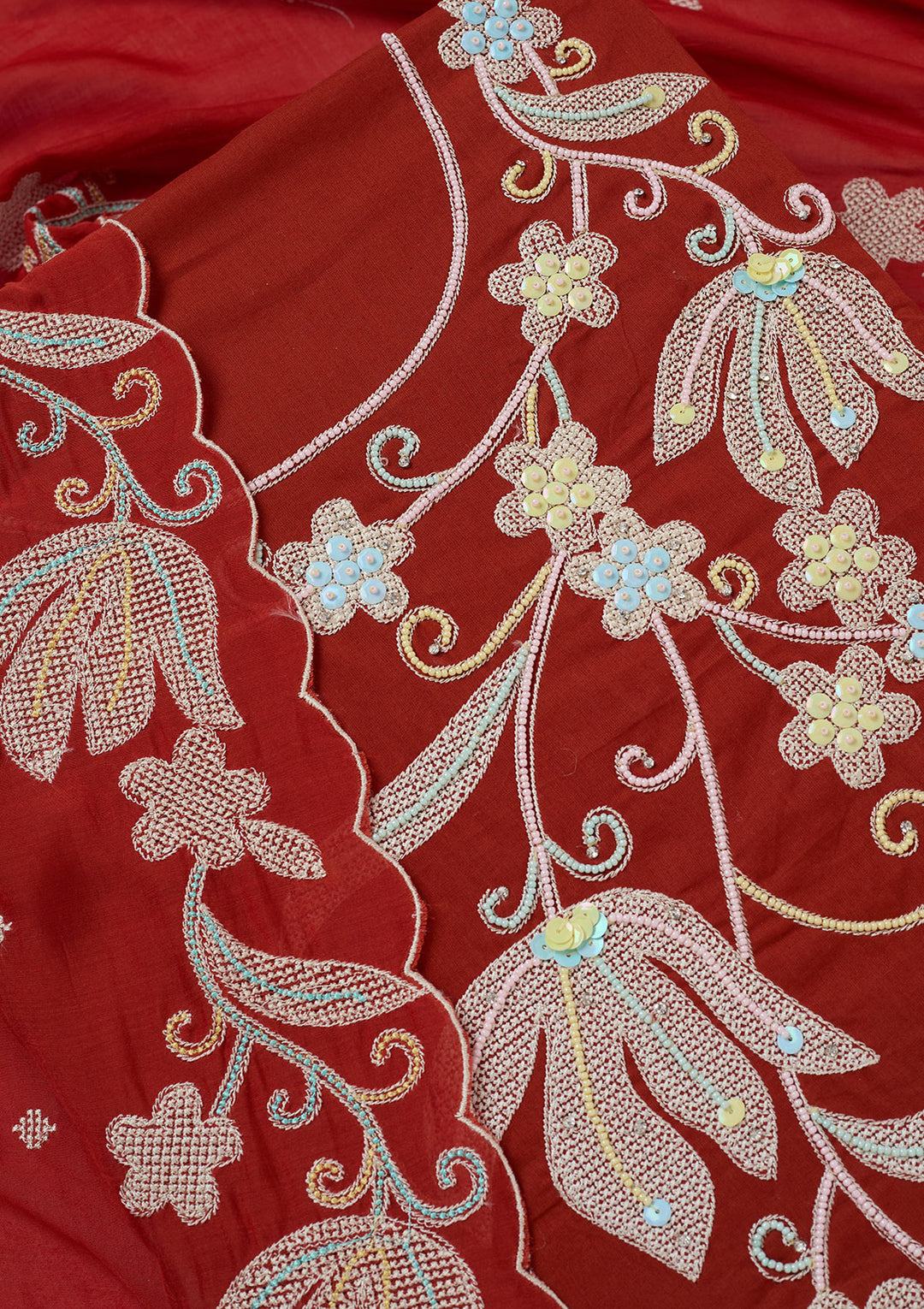 Rust Threadwork Cotton Unstitched Salwar Suit