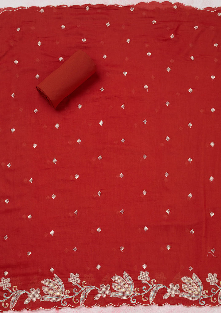 Rust Threadwork Cotton Unstitched Salwar Suit