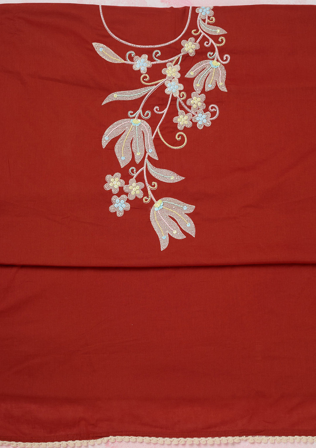 Rust Threadwork Cotton Unstitched Salwar Suit