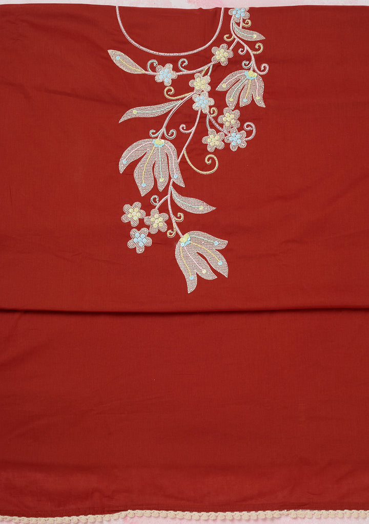 Rust Threadwork Cotton Unstitched Salwar Suit