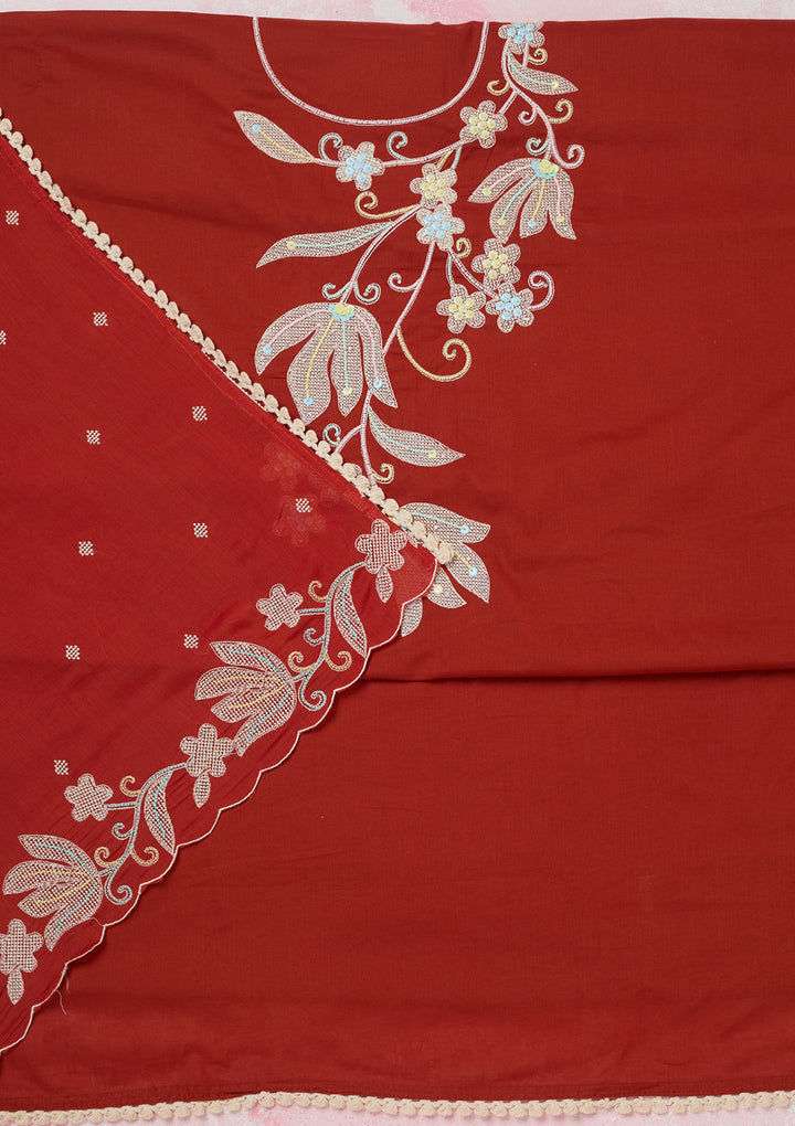 Rust Threadwork Cotton Unstitched Salwar Suit