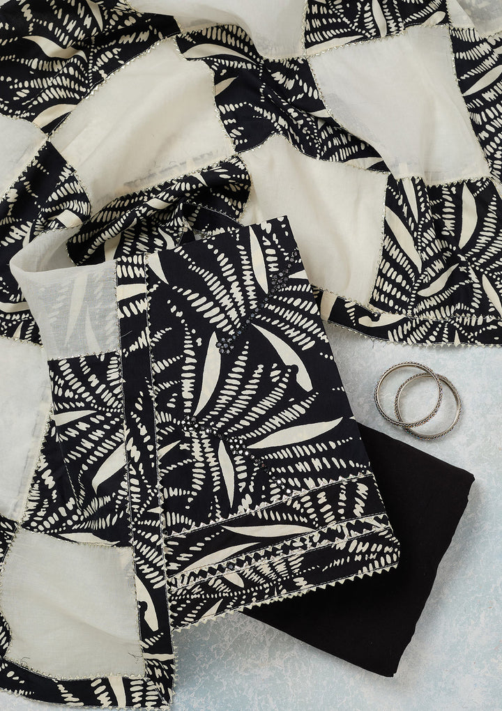 Cream Threadwork Cotton Unstitched Salwar Suit