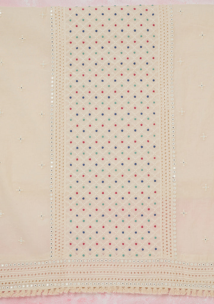 Cream Threadwork Cotton Unstitched Salwar Suit
