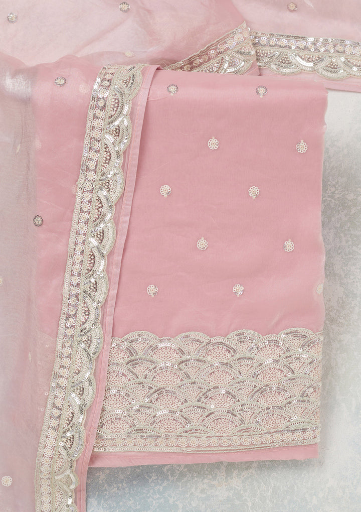Pink Sequins Tissue Unstitched Salwar Suit