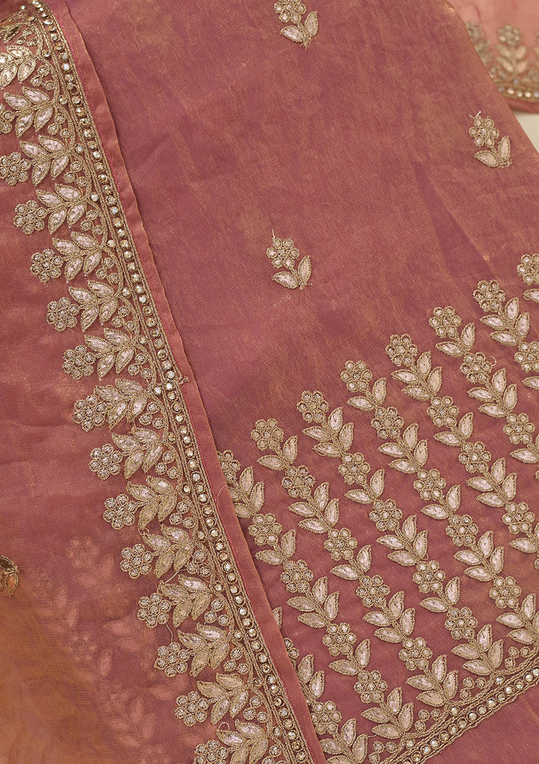 Onion Pink Gotapatti Semi Crepe Unstitched Salwar Suit